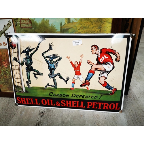 803 - Shell Oils and Shell Petrol enamel advertising sign. {35 cm h x 53 cm W}.