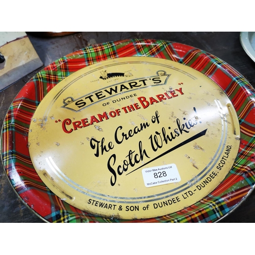 828 - Stewarts Cream of the Barley tin plate drink's tray. 32 cm Dia}.