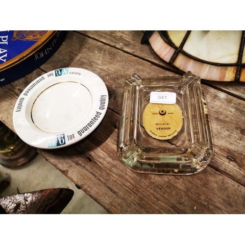 841 - Cairn's of Drogheda Limited glass ashtray and Player's No 6 ceramic ashtray.