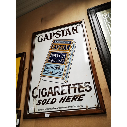 847 - Capstan Cigarettes Sold Here pictorial framed advertising enamel sign. { 93cm H X 64cm W }.