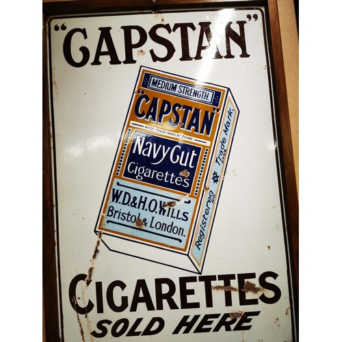 847 - Capstan Cigarettes Sold Here pictorial framed advertising enamel sign. { 93cm H X 64cm W }.