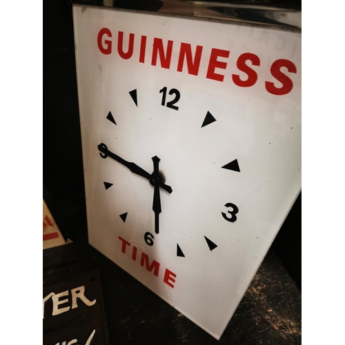 86 - Guinness Time chrome and Perspex advertising clock. { 44cm H X 35cm W }.