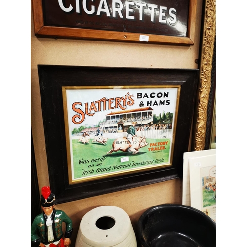 863 - Slattery's Bacon and Hams framed advertising print {54 cm H x 64 cm W}.