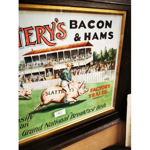 863 - Slattery's Bacon and Hams framed advertising print {54 cm H x 64 cm W}.