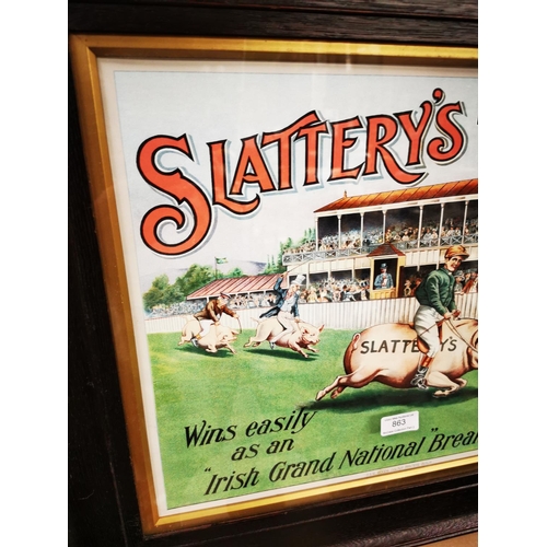 863 - Slattery's Bacon and Hams framed advertising print {54 cm H x 64 cm W}.