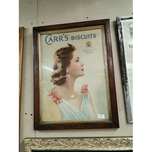 864 - Rare Carr's Biscuits advertising showcard in original frame {65 cm H X 50 cm W }