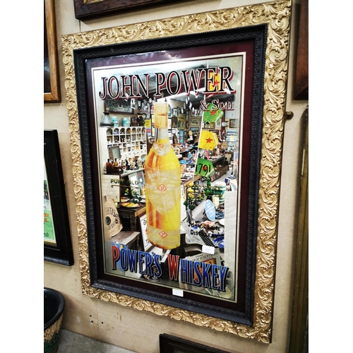 865 - John Power's Whiskey framed advertising mirror. {95 cm H x 71 cm W}.