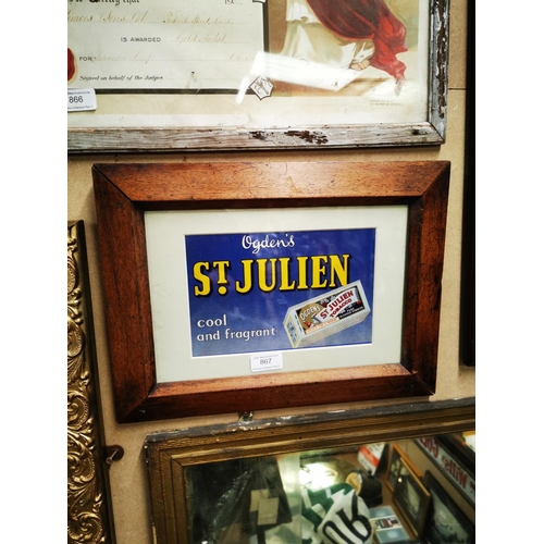 867 - Ogden's St. Julien - Cool and Fragrant framed advertising showcard {31 cm H x 39 cm W}.