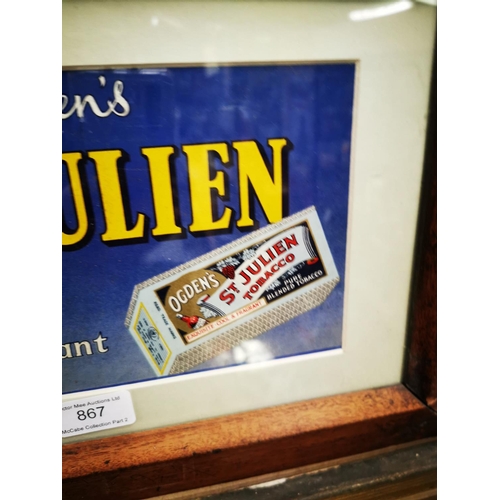 867 - Ogden's St. Julien - Cool and Fragrant framed advertising showcard {31 cm H x 39 cm W}.