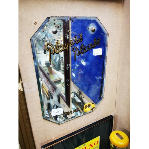 869 - Player's Please advertising mirror {35 cm H x 25 cm W}.