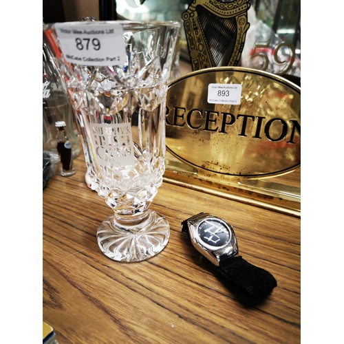 879 - Rare Waterford Crystal vase with the Murphy's Irish Open 1998 logo and Quartz Murphy's Watch.