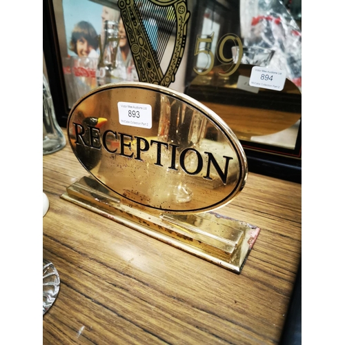 893 - Brass reception plate. {14 cm h x 23 cm W}