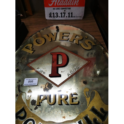 898 - Power's Pure Pot Still Whiskey oval advertising mirror {48cm H X 33cm W}