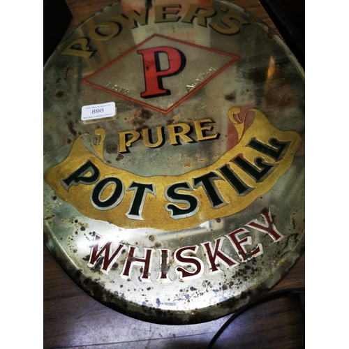 898 - Power's Pure Pot Still Whiskey oval advertising mirror {48cm H X 33cm W}