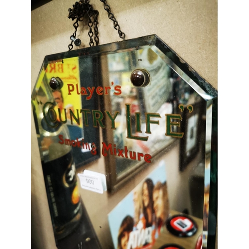 900 - Player's Country Life advertising mirror. { 36cmH X  26cmW }.