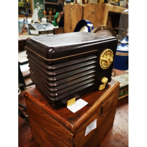 910 - 1930's unusual bakelite radio in original box. {11 cm H x 17 cm W x 10 cm D}.