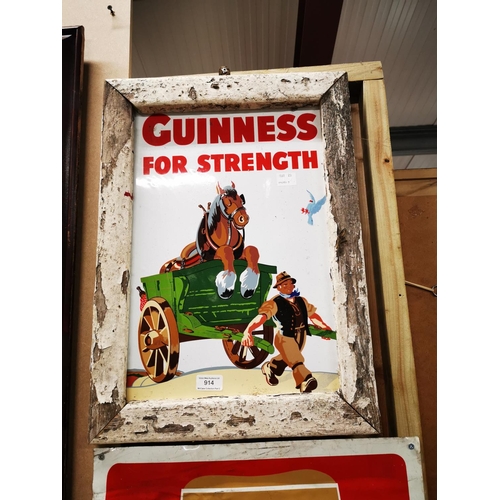 914 - Guinness For Strength framed enamel advertising sign. { 55cm H X 40cm W }.