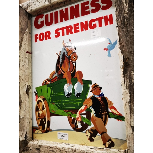 914 - Guinness For Strength framed enamel advertising sign. { 55cm H X 40cm W }.