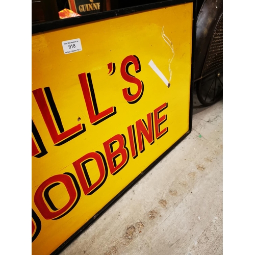 918 - Will's Woodbine Cigarettes wooden advertising sign {48 cm H x 94 cm W}.