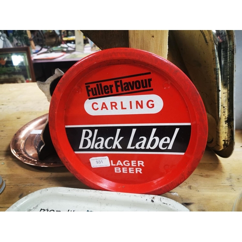 931 - Carling Lager Beer tinplate advertising tray {33 cm H x 33 cm W} and Blacklabel Lager beer tinplate ... 