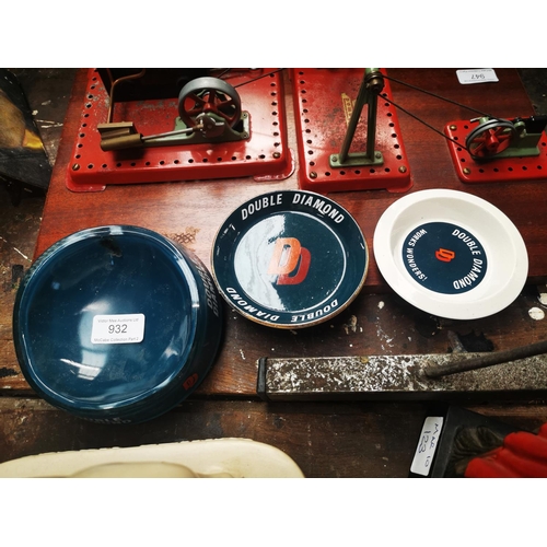 932 - Three early 20th C Double Diamond ceramic advertising ashtrays.