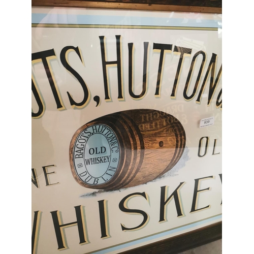 939 - Bagot's, Hutton & Co Fine Old Whiskey framed advertising print. { 66cm H X 84cm W }.