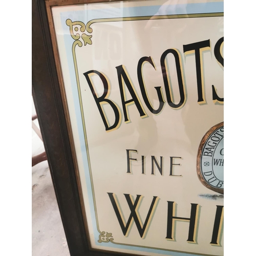 939 - Bagot's, Hutton & Co Fine Old Whiskey framed advertising print. { 66cm H X 84cm W }.