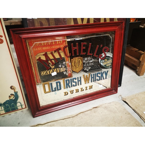 942 - Mitchell's Old Irish Whiskey Dublin framed advertising mirror {69 cm H x 85 cm W}.