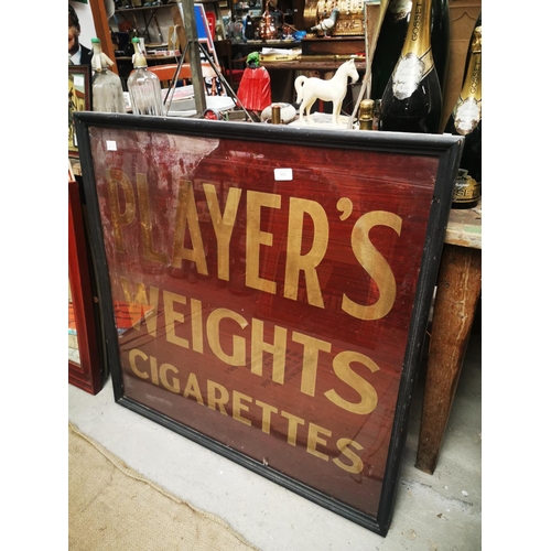 943 - Rare Player's Weights Cigarettes framed showcard with wood effect background {87 cm H x 87 cm W}.