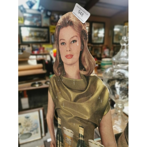 948 - Tuborg Lager in the form of a Lady advertising showcard {79 cm H x 21 cm W}.