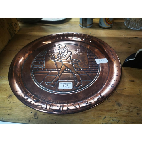 955 - Johnnie Walker copper advertising tray {33 cm Dia.}.