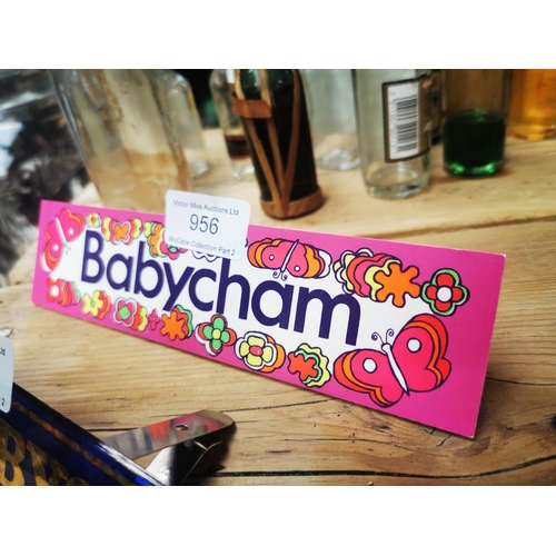 956 - Babycham clip on advertising sign {5 cm H x 20 cm W}.