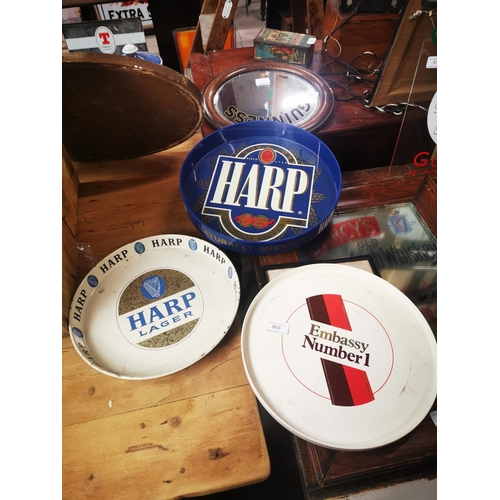 963 - Two Harp advertising drinks' tray and Embassy Number 1 tray.