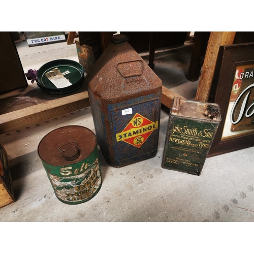 964 - M.S Staminol tin and Selo Olive Oil tin and John Smith varnish tin