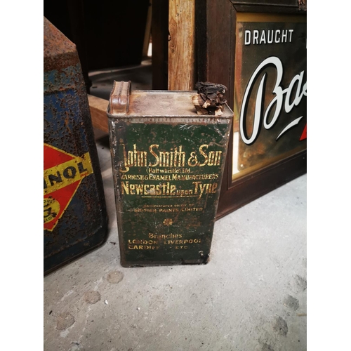 964 - M.S Staminol tin and Selo Olive Oil tin and John Smith varnish tin