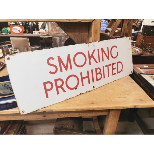 966 - Smoking Prohibited enamel sign {30 cm H x 92 cm W}.