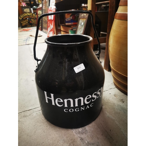 970 - Hennessy Cognac hand painted metal advertising bucket with handle {45 cm H x 32 cm Dia.}.