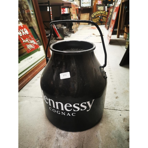 970 - Hennessy Cognac hand painted metal advertising bucket with handle {45 cm H x 32 cm Dia.}.