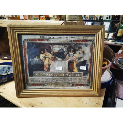 974 - Rare 1880's Canadian Pacific Belfast - Canada framed advertising showcard {45 cm H x 55 cm W}.