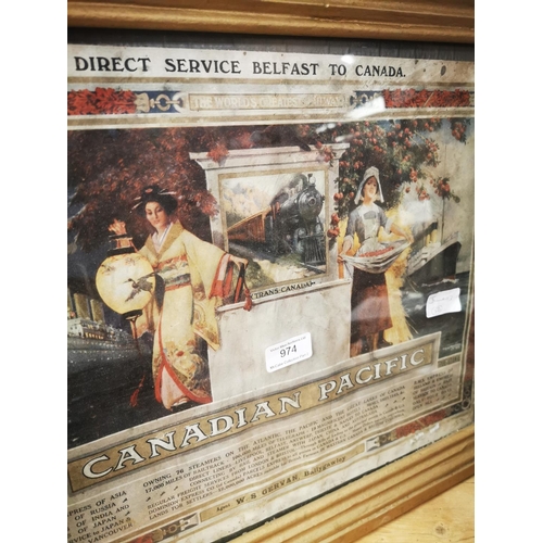 974 - Rare 1880's Canadian Pacific Belfast - Canada framed advertising showcard {45 cm H x 55 cm W}.