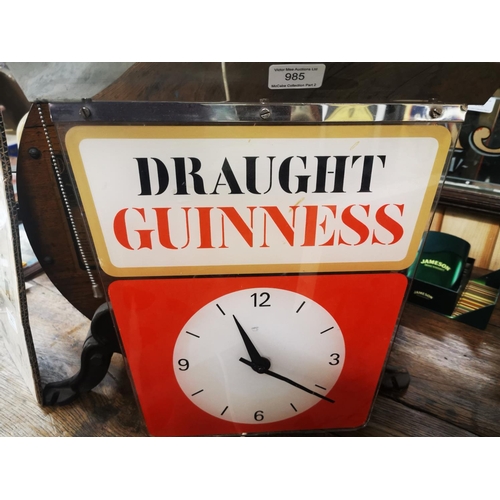 985 - Draught Guinness Perspex advertising clock. { 43cm H X 34cm W }.