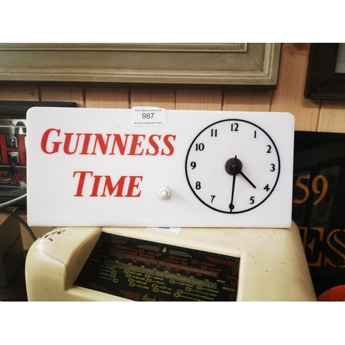 987 - Guinness Time Perspex advertising clock. { 14cm H X 30cm W }.