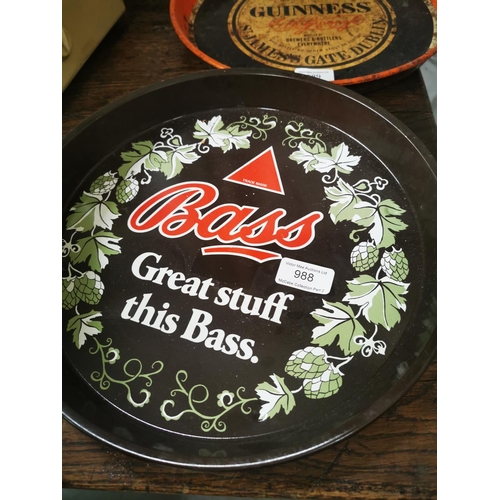 988 - Two 1970's  Bass advertising tinplate drinks trays {31 cm Dia.}.