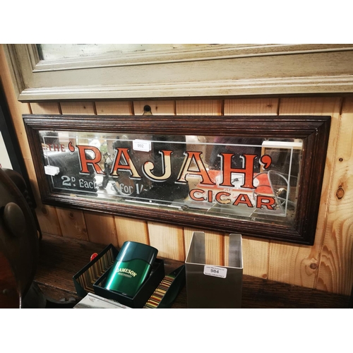 992 - The Rajah Cigar framed advertising mirror {25 cm H x 68 cm W}.