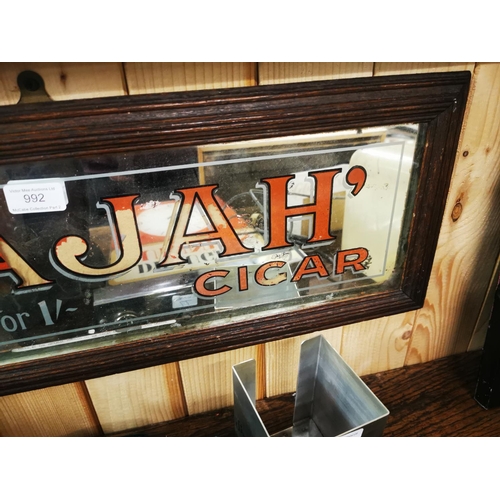 992 - The Rajah Cigar framed advertising mirror {25 cm H x 68 cm W}.