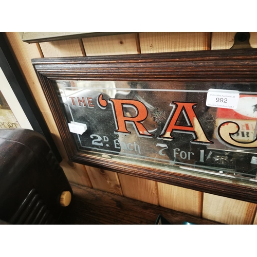 992 - The Rajah Cigar framed advertising mirror {25 cm H x 68 cm W}.