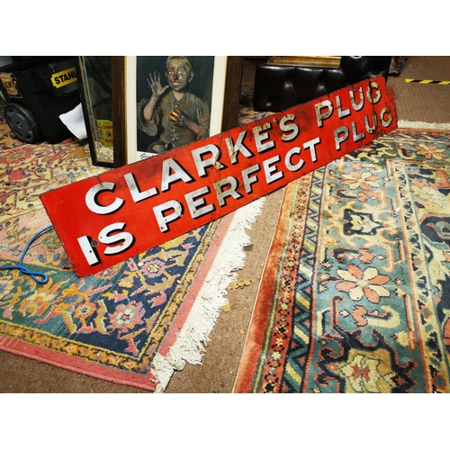 320A - Clarke's Plug - The Perfect Plug enamel advertising sign {25 cm H x 147 cm W}.