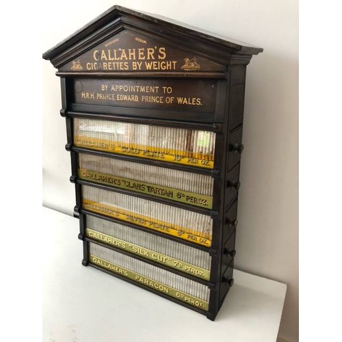 360A - Good quality early 20th C. mahogany Gallaher's Cigarettes by Weight advertising cabinet {80 cm H x 5... 