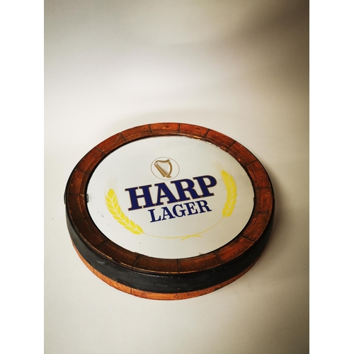 26 - Harp Lager advertising mirror in the form of a keg {39 cm Dia.}.