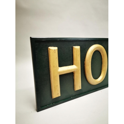 27 - Hovis painted wooden advertising sign {39 cm H x 119 cm W}.